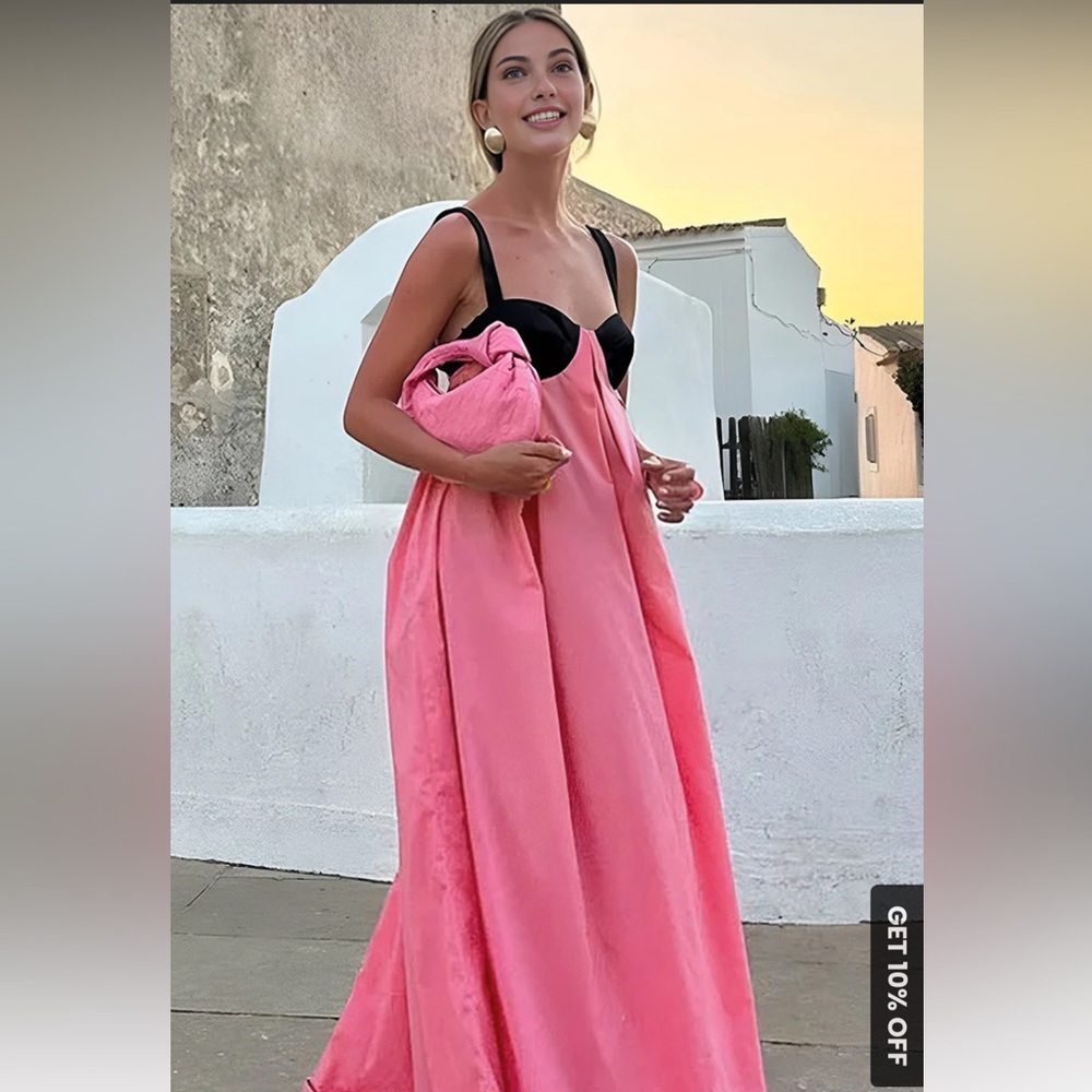 Commense Pink Maxi Dress with Black Bust